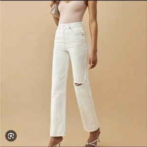 Reformation Cowboy High Rise Straight Leg Jeans in Vintage White Distressed